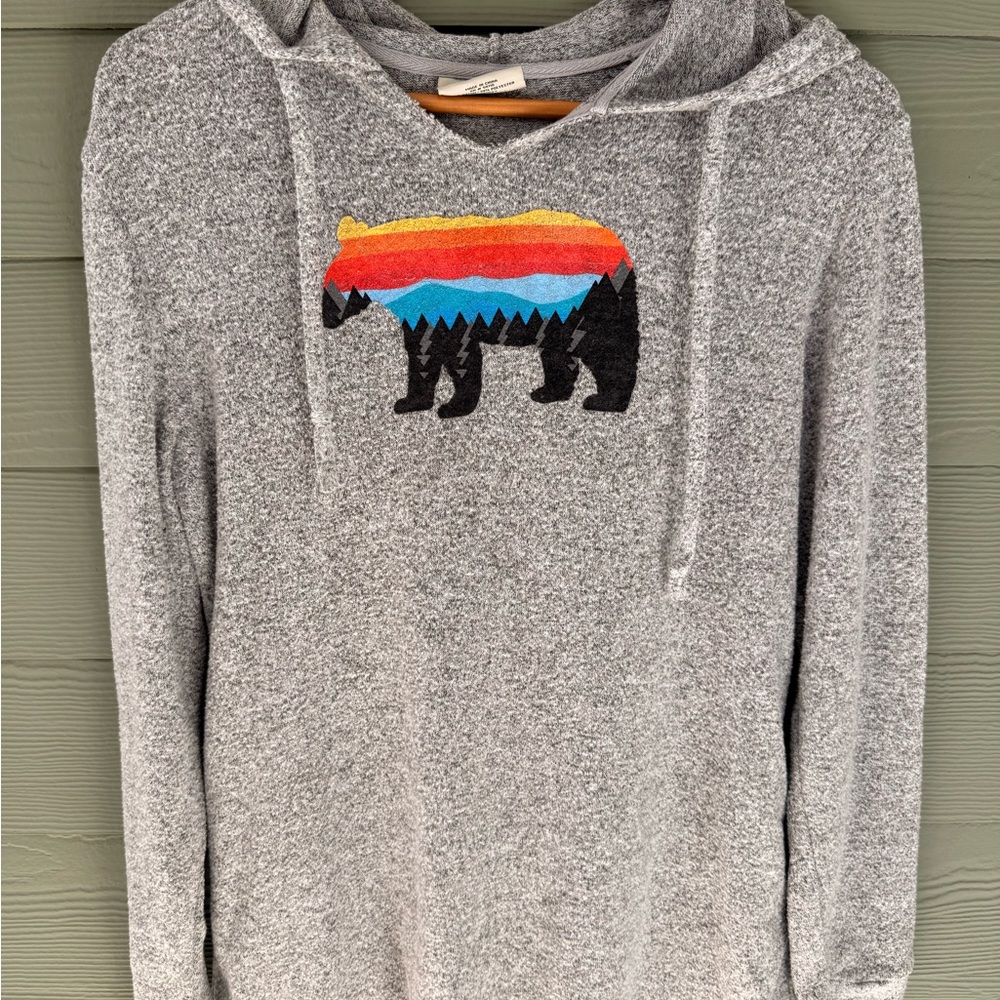 Gray Hoodie with Colorful Bear Design